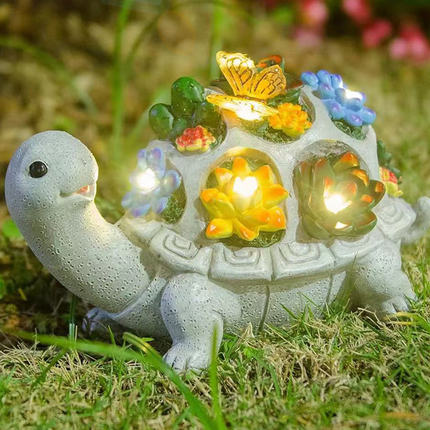 Solar Powered Succulent Turtle Figurine - Garden & Courtyard Ambient Light, Resin Craft Sculpture