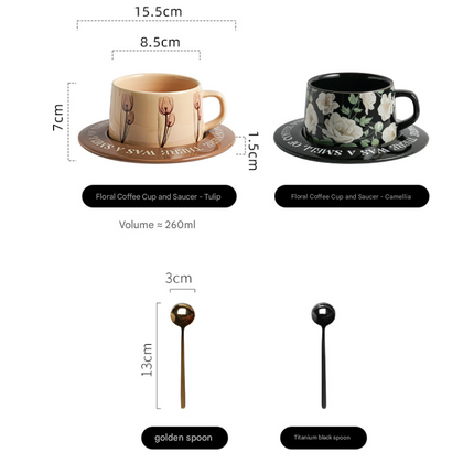 Brown Tulip Elegant Ceramic Coffee Cup & Saucer Set - Couples Gift Box, Premium Wedding & Bridesmaid Favor, High-End Exquisite Design