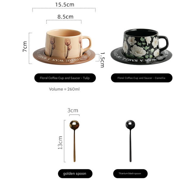 Brown Tulip Elegant Ceramic Coffee Cup & Saucer Set – product detail