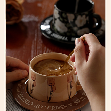 Brown Tulip Elegant Ceramic Coffee Cup & Saucer Set - Couples Gift Box, Premium Wedding & Bridesmaid Favor, High-End Exquisite Design
