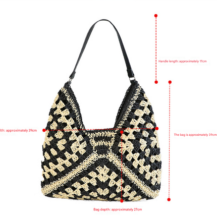 Khaki Stylish Woven Shoulder Bag - Fashionable Versatile Handbag & Crossbody Straw Beach Tote (39x27x39 cm)