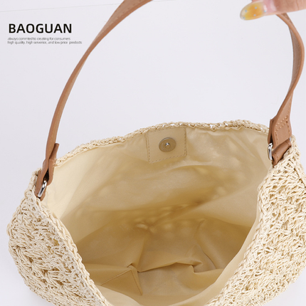 Khaki Stylish Woven Shoulder Bag - Fashionable Versatile Handbag & Crossbody Straw Beach Tote (39x27x39 cm)