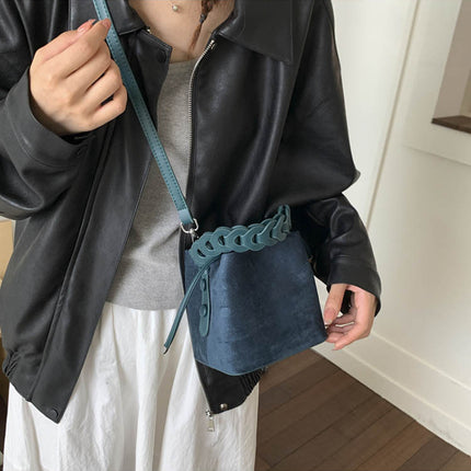 Blue Retro Maillard Brown Mini Bag - 2025 New Casual Versatile Women's Crossbody & Exquisite Braided Handle Bucket Bag (15x12x14 cm)