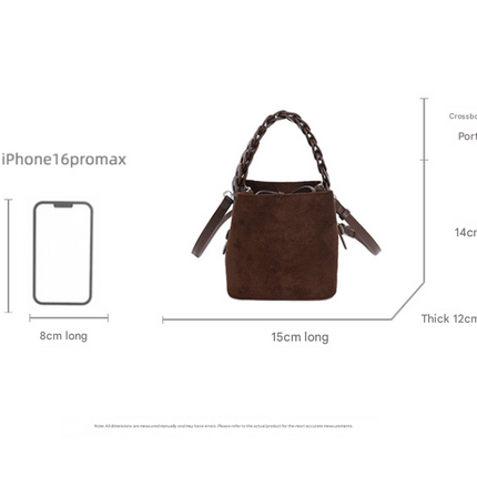 Red Retro Maillard Brown Mini Bag - 2025 New Casual Versatile Women's Crossbody & Exquisite Braided Handle Bucket Bag (15x12x14 cm)