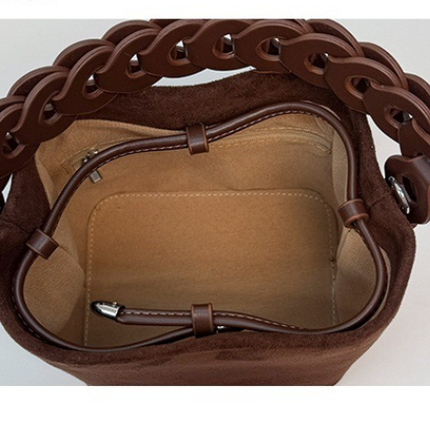 Yellow Retro Maillard Brown Mini Bag - 2025 New Casual Versatile Women's Crossbody & Exquisite Braided Handle Bucket Bag (15x12x14 cm)