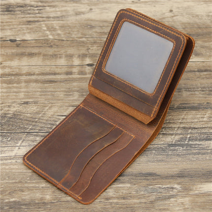 Red Brown Men's Crazy Horse Leather Wallet - Genuine Leather Bifold Card Holder, Retro Rugged Top-Grain Cowhide (11.5x2x9.5 cm, 120g)