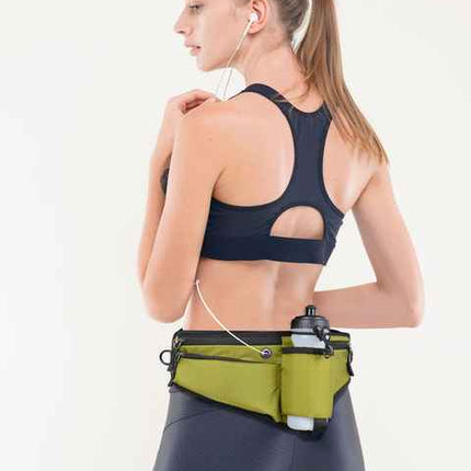 Dark Grey Adjustable Running Waist Pack with Water Bottle Holder, Reflective Design, and Multiple Storage Pockets for Outdoor Activities