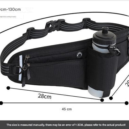 Dark Grey Adjustable Running Waist Pack with Water Bottle Holder, Reflective Design, and Multiple Storage Pockets for Outdoor Activities