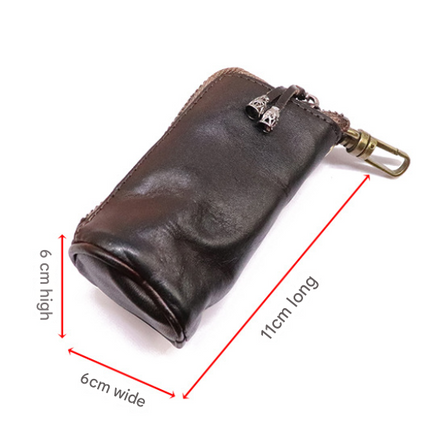 Red Vintage Top-Grain Cowhide Key Pouch - Men's Large Capacity Waist-Mounted Retro Key Holder (11x6x6 cm)