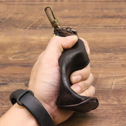 Brown Vintage Top-Grain Cowhide Key Pouch - Men's Large Capacity Waist-Mounted Retro Key Holder (11x6x6 cm)