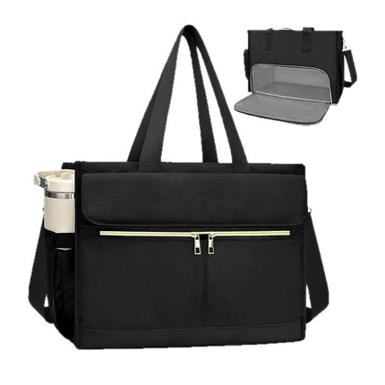 Black Large Capacity Insulated Lunch Tote Bag with Shoulder Strap Leakproof Cooler Handbag Multi-Pocket Work Organizer for Office and Picnics