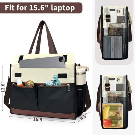 Black Large Capacity Insulated Lunch Tote Bag with Shoulder Strap Leakproof Cooler Handbag Multi-Pocket Work Organizer for Office and Picnics
