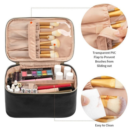 Black Large Capacity Travel Makeup Bag Portable Cosmetic Case with Handle and Dividers Elegant Toiletry Organizer for Daily Use