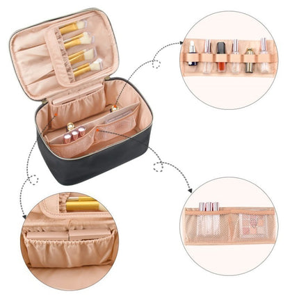 Blue Large Capacity Travel Makeup Bag Portable Cosmetic Case with Handle and Dividers Elegant Toiletry Organizer for Daily Use