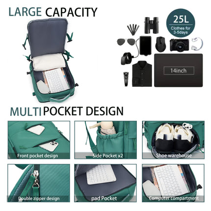White 25L Travel Laptop Backpack with Shoe Compartment 180 Degree Opening Carry On Rucksack Fits 14 Inch Laptop Ideal for Business and Weekends