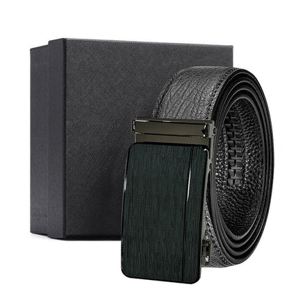 Men's Genuine Leather Ratchet Belt Automatic Buckle 120cm Adjustable Waistband with Gift Box for Business and Casual Wear