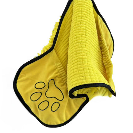 Yellow Super Absorbent Pet Drying Towel with Hand Pockets Soft Chenille Microfiber Dog Bath Towel Quick Dry for Cats and Dogs after Grooming or Beach