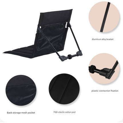 Army Green Portable Outdoor Ground Chair with Back Support Folding Beach Mat Seat Lightweight Aluminium Frame for Camping Festivals and Picnics