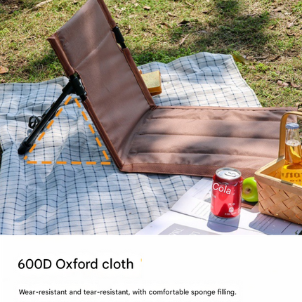 Army Green Portable Outdoor Ground Chair with Back Support Folding Beach Mat Seat Lightweight Aluminium Frame for Camping Festivals and Picnics