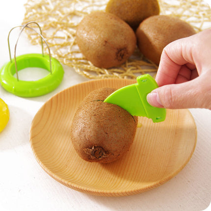 Green 4 Pack Kiwi Fruit Cutter and Peeler Tool with Detachable Knife - Stainless Steel Wire Slicer for Dragon Fruit & Soft Fruits - Mess-Free Kitchen Gadget