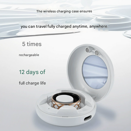 7# Striped Gold Smart Health Ring Tracker with Wireless Charging Case - Titanium Steel Fitness Wearable for Heart Rate, Sleep & Blood Oxygen Monitoring - Waterproof Wellness Device