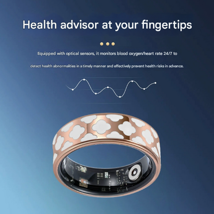 8# Striped Gold Smart Health Ring Tracker with Wireless Charging Case - Titanium Steel Fitness Wearable for Heart Rate, Sleep & Blood Oxygen Monitoring - Waterproof Wellness Device