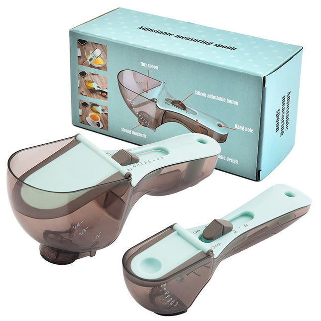 2-Piece Adjustable Measuring Spoon Set with Sliding Scales Small and Large Kitchen Tools for Precise Baking
