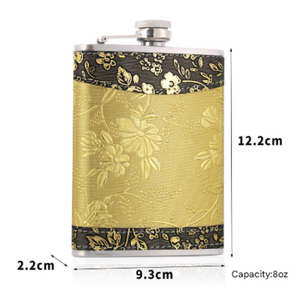 8oz Stainless Steel Hip Flask Gift Set with Elegant Floral Pattern and 2 Cups Plus Funnel for Outdoor Camping and Gifting