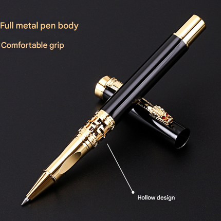 Dark Blue Two-piece Set Luxury Retro Dragon Head Signature Pen Gift Set - Full Metal 0.5mm Rollerball Each Set with 2 Spare Refills for Business and Gifting
