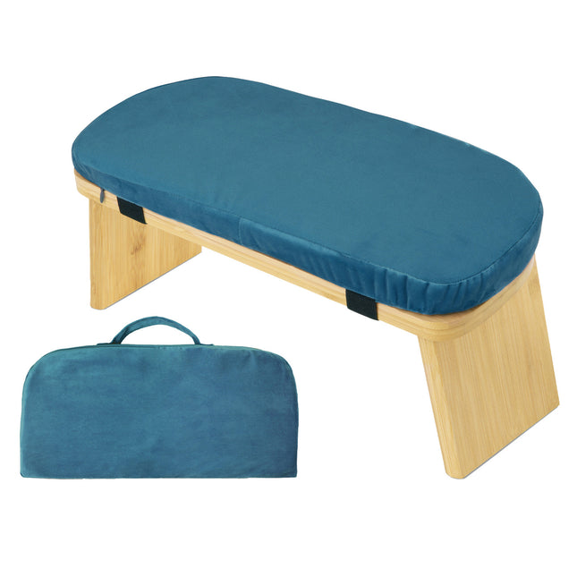 Blue Foldable Wooden Meditation Stool with Padded Cushion 45x21cm