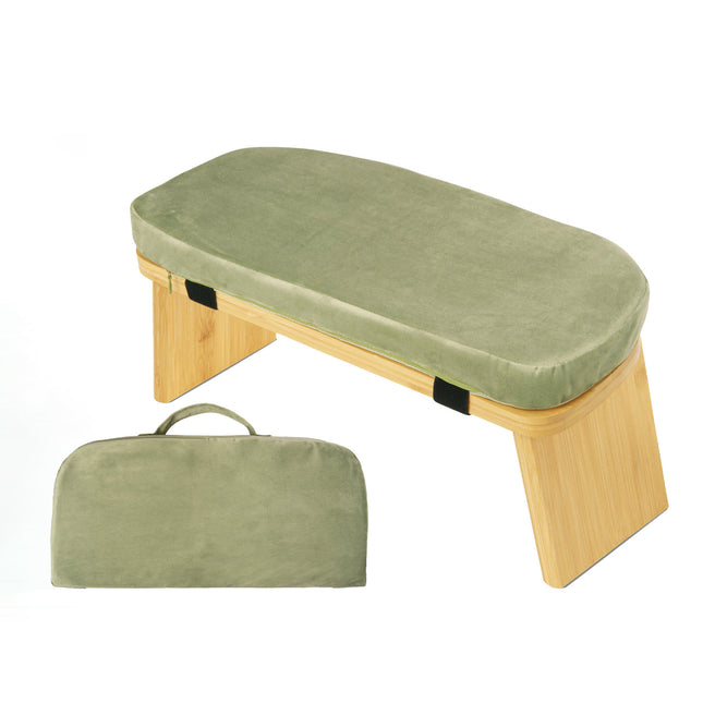 Green Foldable Wooden Meditation Stool with Padded Cushion 45x21cm