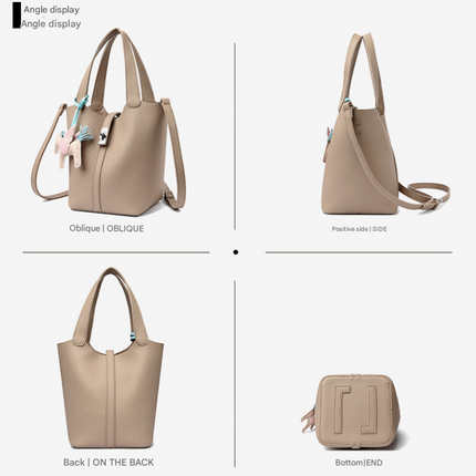 Brown Women's Small PU Leather Bucket Bag with Secure Lock and Horse Charm - 20cm Compact Crossbody Handbag for Everyday Use