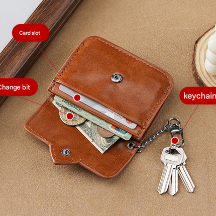 2PCS Coffee Women's Slim PU Leather Card Holder with Cute Heart Detail and Keychain Clip - Ultra Thin Portable Card Sleeve for Daily Use and Gifting