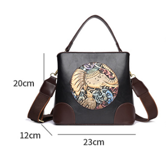 Black Vintage Ethnic Embossed Elephant Bucket Bag – product detail