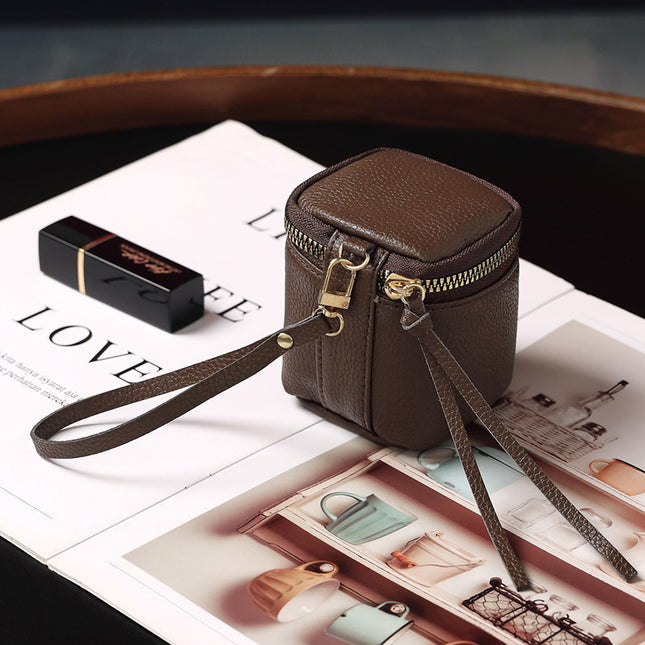 Coffee 2 Pack Mini PU Leather Cube Cosmetic Bag