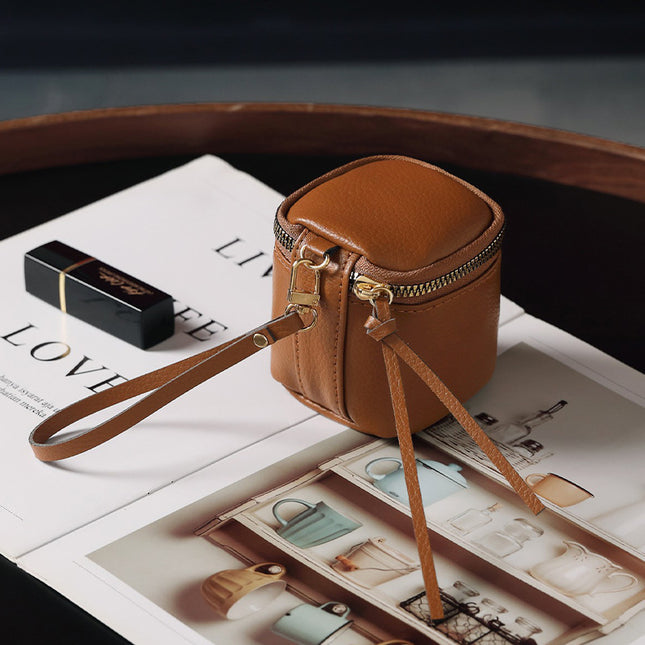 Brown 2 Pack Mini PU Leather Cube Cosmetic Bag