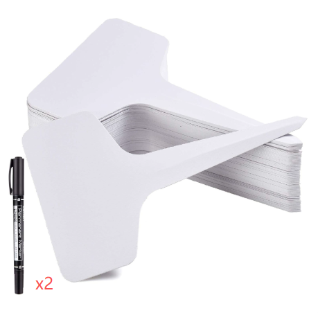 White 200 Pack Waterproof Plant Labels T-Type Garden Tags with 2 Marking Pens for Succulents