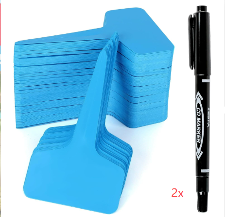 Blue 200 Pack Waterproof Plant Labels T-Type Garden Tags with 2 Marking Pens for Succulents Flowers