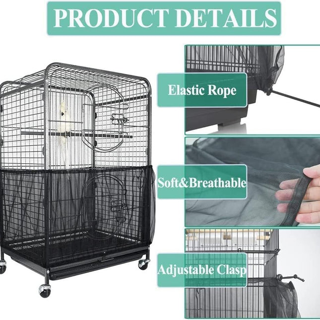L Black Height 30 Circumference 220 Large Bird Cage Seed Catcher Net Cover – product detail