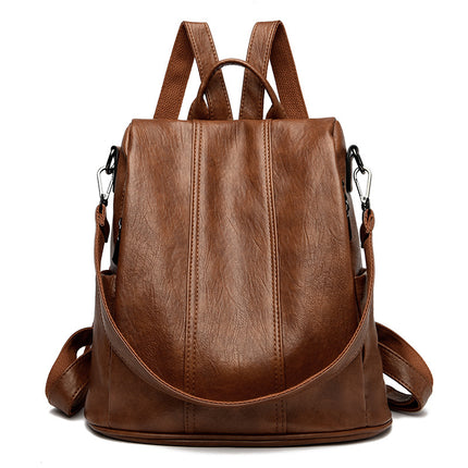 Brown Women's Anti-Theft Backpack Purse Soft Faux Leather Convertible Rucksack Shoulder Bag Large Capacity 31cm for Travel Work Daily Use