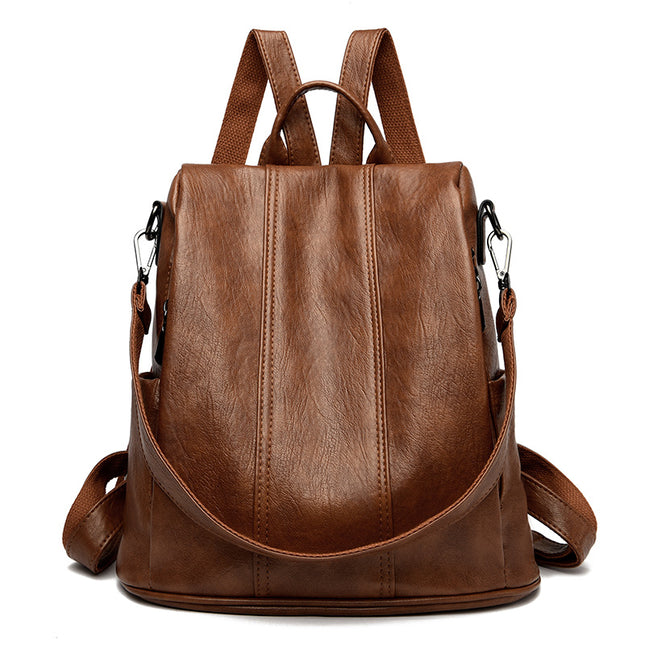 Brown Women's Anti-Theft Backpack Purse Soft Faux Leather Convertible Rucksack Shoulder Bag Large Capacity