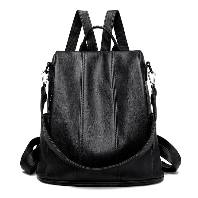Black Women's Anti-Theft Backpack Purse Soft Faux Leather Convertible Rucksack Shoulder Bag Large Capacity