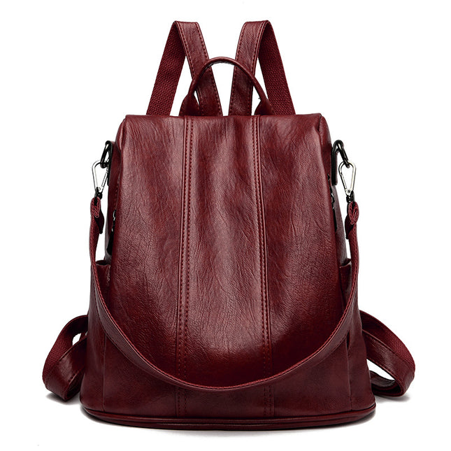 Red Women's Anti-Theft Backpack Purse Soft Faux Leather Convertible Rucksack Shoulder Bag Large Capacity