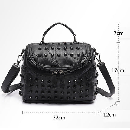 Women's Black Studded Handbag Soft PU Leather Crossbody Shoulder Bag with Rivets Trendy Box Purse 22cm for Travel Party