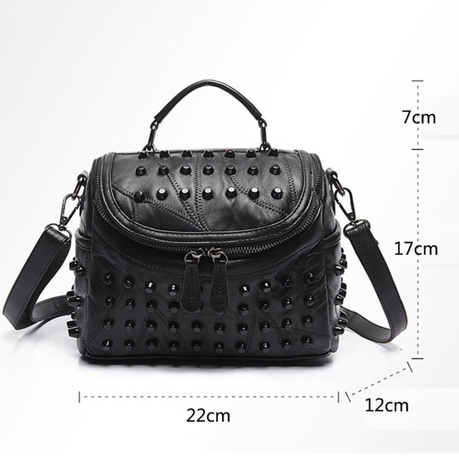 Women's Black Studded Handbag Soft PU Leather Crossbody Shoulder Bag with Rivets Trendy Box Purse 22cm for – product detail