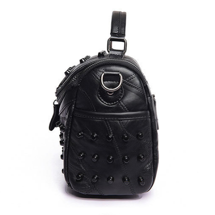 Women's Black Studded Handbag Soft PU Leather Crossbody Shoulder Bag with Rivets Trendy Box Purse 22cm for Travel Party