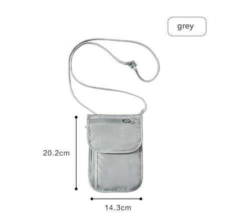 Grey 2 Pack RFID Blocking Travel Neck Pouch Passport Holder & Document Organiser Water Resistant Hidden