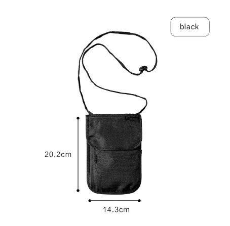 Black 2 Pack RFID Blocking Travel Neck Pouch Passport Holder & Document Organiser Water Resistant Hidden