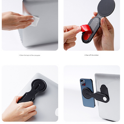 Light Grey Magnetic Laptop Phone Holder Side Mount Expansion Bracket Slim 6mm Foldable Stand with Metal Ring for Dual Screen Work Office Setup