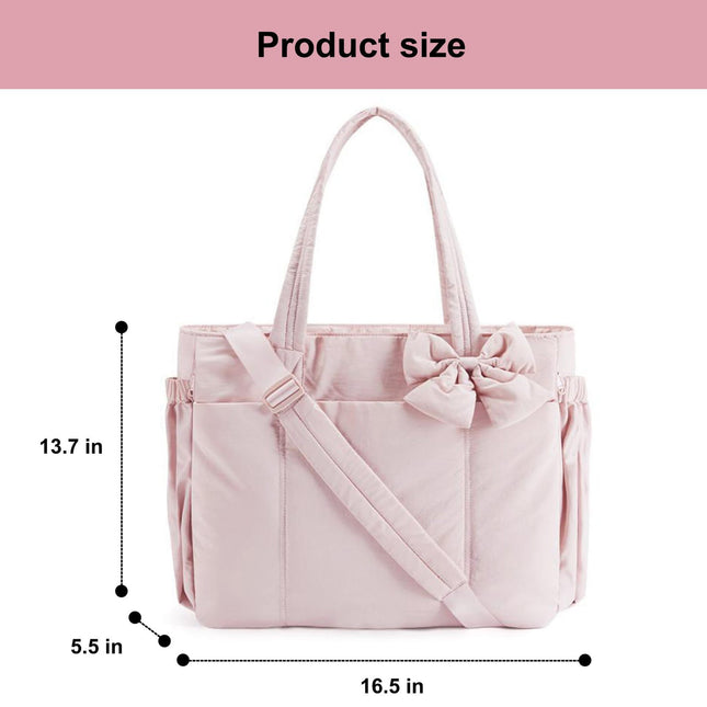 Black Women's Quilted Puffer Tote Bag Large Capacity Lightweight Bow Handbag with Shoulder Strap 42cm for – product detail